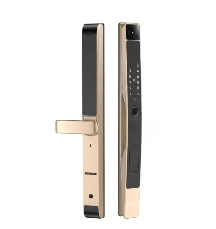 Khóa vân tay cửa nhôm kính pin sạc Kenitsu SD5 màu vàng cao cấp Khóa vân tay cửa nhôm kính pin sạc Kenitsu SD5 màu vàng sang trọng tích hợp công nghệ sinh trắc học và chống nước IP65