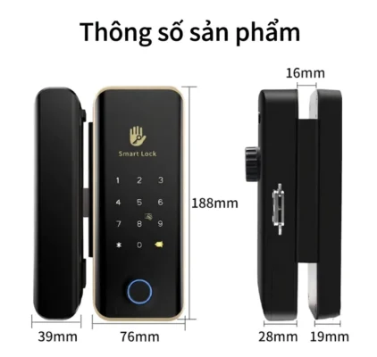 Kích thước khóa từ cửa kính cường lực Kenitsu SLD3