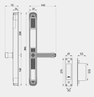 Bản vẽ kích thước thân khóa Kenitsu Pro dài 390 mm