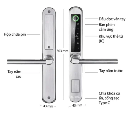 Cấu tạo và kích thước mặt khóa Kenitsu SX9 rộng 43 mm