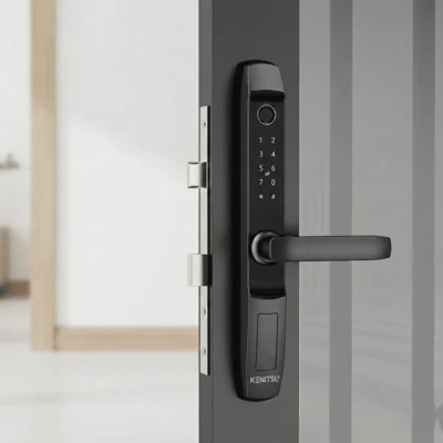Khóa TTLock Kenitsu SA1 lắp trên cửa nhôm màu xám