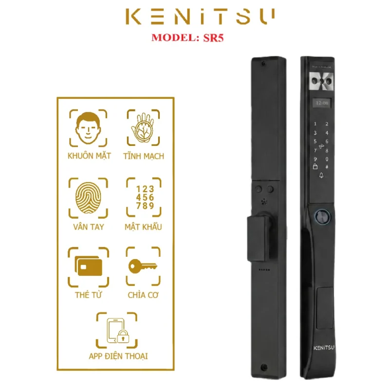 Khóa vân tay cửa nhôm mở từ xa Kenitsu SR5 với 7 phương thức mở khóa