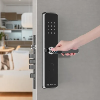 Khóa vân tay cửa thủy lực tay gạt lắp trên cửa có đố rộng