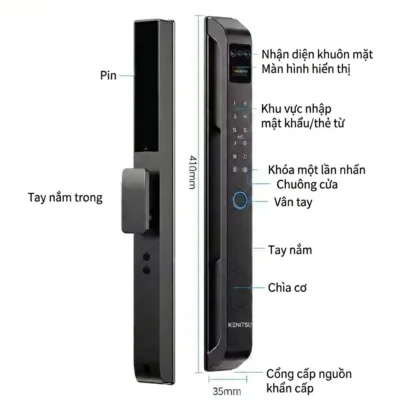 Kích thước mặt khóa Kenitsu SH8 dài 410 mm rộng 35 mm