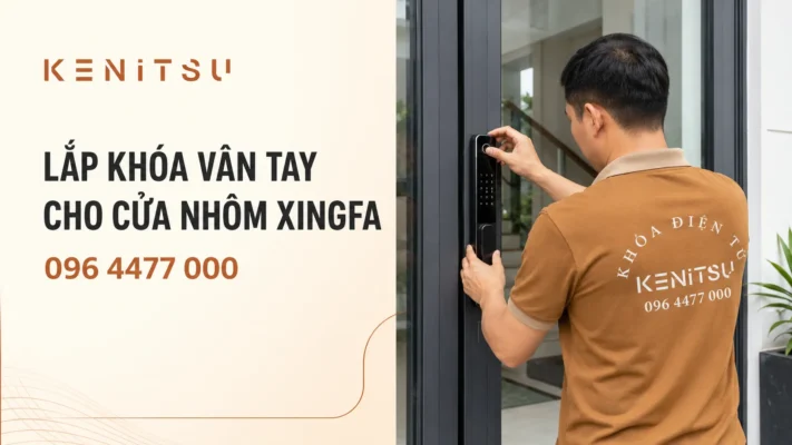Kỹ thuật viên Kenitsu lắp khóa vân tay cho cửa nhôm Xingfa