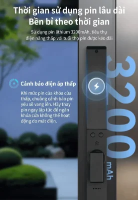 Pin lithium 3.200 mAh của khóa cửa nhôm Kenitsu SR5 với cảnh báo pin yếu