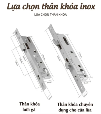 Hai lựa chọn thân khóa inox cho cửa mở quay và cửa lùa