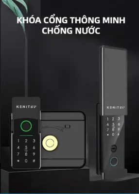 Kenitsu MGW trên nền tối với tiêu đề khóa cổng thông minh chống nước.