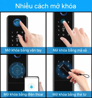 Minh họa mở Kenitsu MG2 bằng vân tay, mã số, điện thoại và thẻ từ