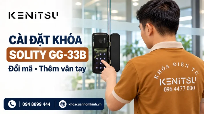 Nhân viên Kenitsu hướng dẫn cài đặt khóa Solity GG-33B trên cửa kính.