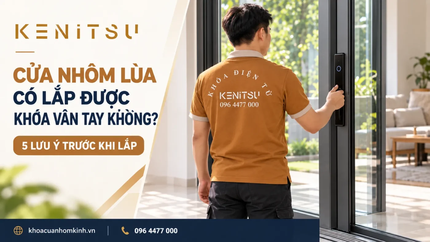 Cửa nhôm lùa có lắp được khóa vân tay không – minh họa tư vấn Kenitsu