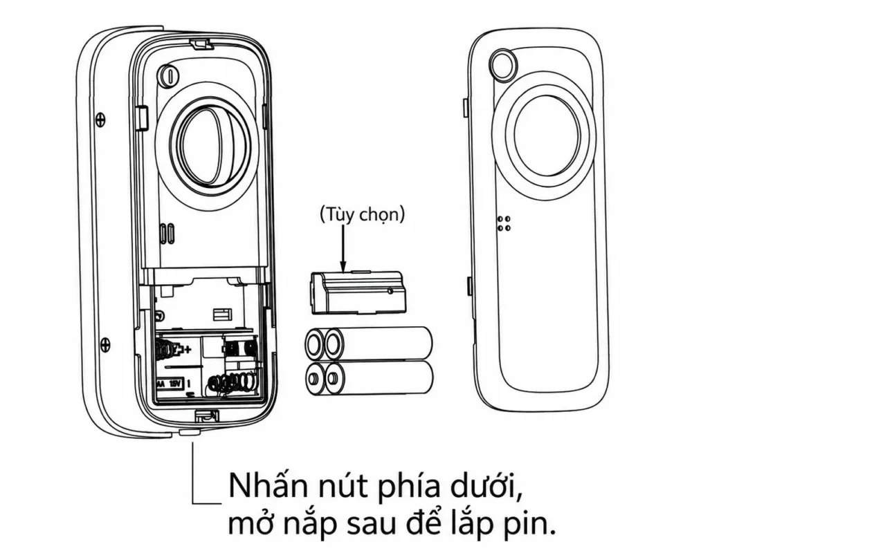 Cài đặt khóa Kaadas R8-5GL: Hướng dẫn chi tiết, dễ làm 5 Hướng dẫn mở nắp mặt trong để thay pin AA cho khóa Kaadas R8-5GL.